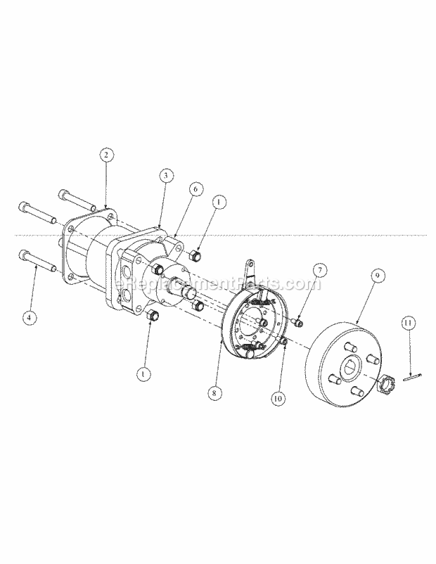 Brake Motor Mount And Hub Diagram and Parts List for M60-KH 53AH5BDX750 Cub Cadet Sprayer